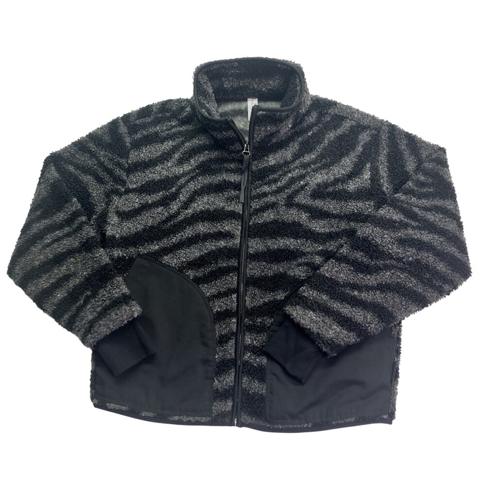 Varley Zebra Print Sherpa Fleece Full Zip Jacket Black Gray Size M